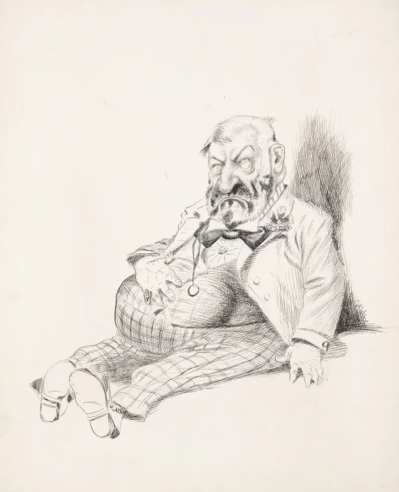En rynkad, oproportionerlig man i kostym av Homer Davenport