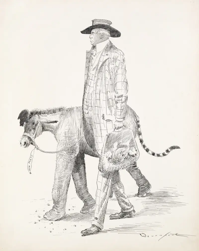 William Randolph Hearst walks next to an animal labeled ‘New Party’ av Homer Davenport