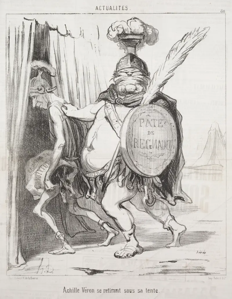 Achilles Véron drar sig tillbaka till sitt tält av Honoré Daumier