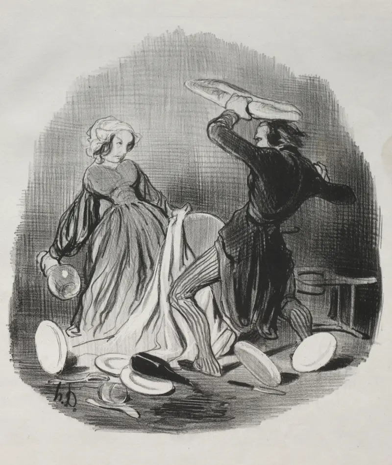 Ah! Du tror inte din man ger dig nog, din skurk. . . . av Honoré Daumier