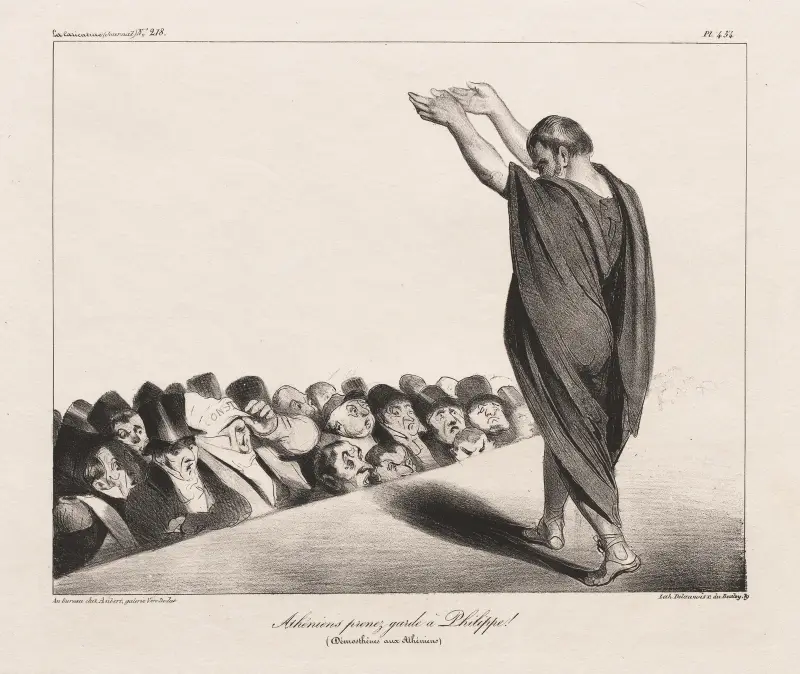 Atenare, akta er för Philip! (Demosthenes till atenarna) av Honoré Daumier