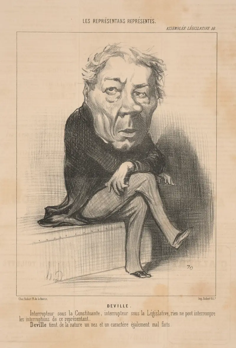 Man sittande framifrån, vanställt ansikte av Honoré Daumier