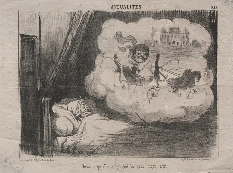 Drömmen att hon vunnit den stora guldtackan av Honoré Daumier