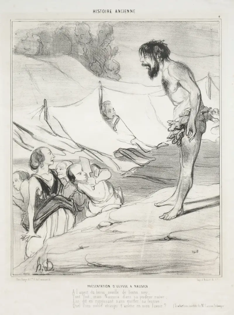 Odysseus introduceras för Nausikaa av Honoré Daumier