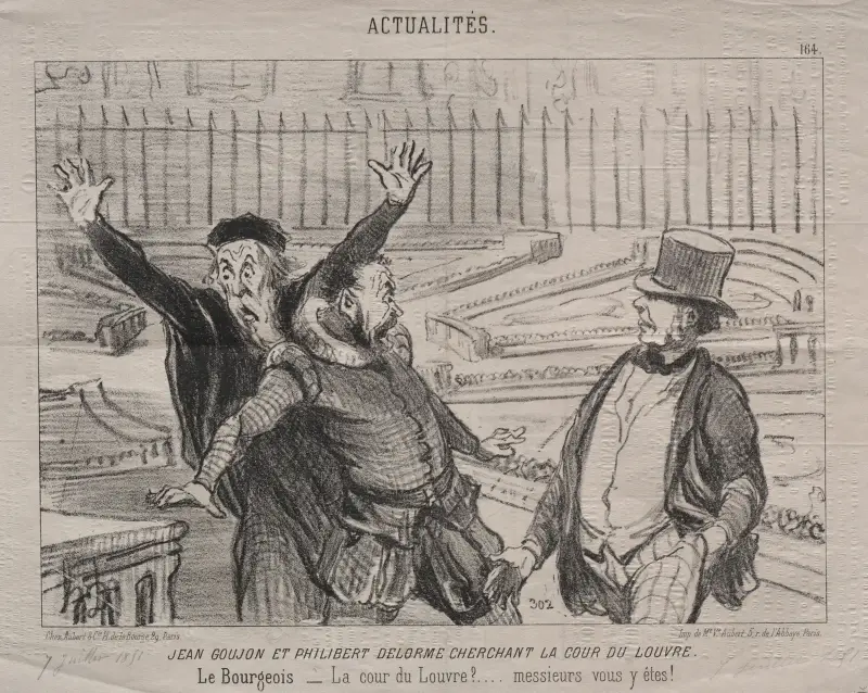 Jean Goujon och Philibert Delorme söker efter Louvrens gård av Honoré Daumier