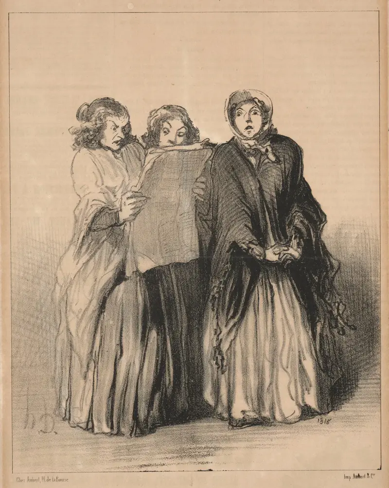 Les délégués du club central socialiste ont à l’unanimité repoussé la candidature de Jeanne Derouin! Oh! les aristos! av Honoré Daumier