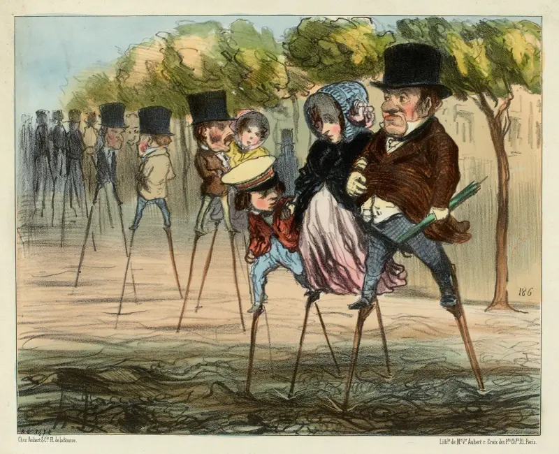 Parisare som hittat ett sätt att ta sig fram i regnväder av Honoré Daumier
