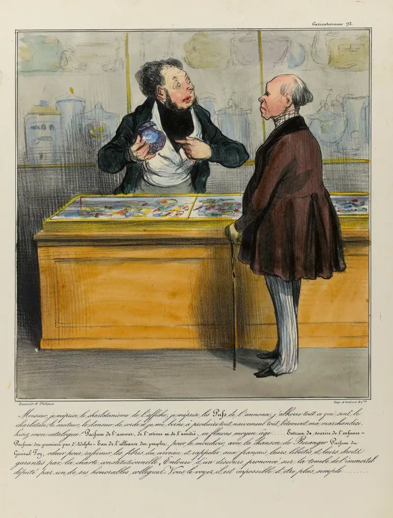Monsieur, je méprise le charlatanisme de l’affiche, je méprise les Pufs de l’annonce, j’abhorre tout ce qui sent le char av Honoré Daumier