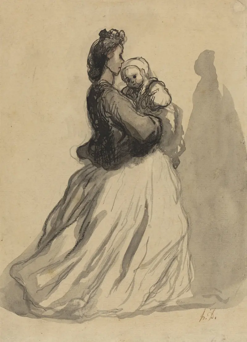Mamma och bebis av Honoré Daumier