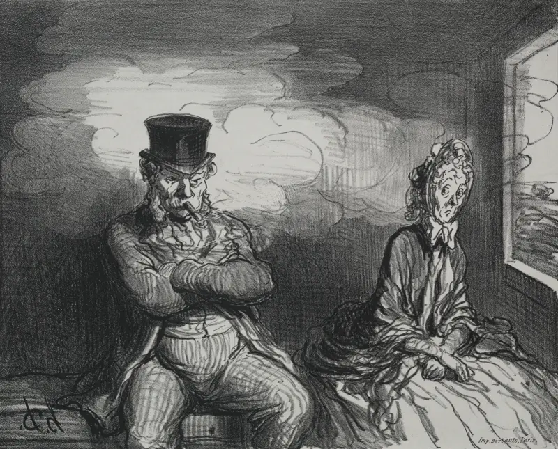 På tåget; Ett trevligt sällskap av Honoré Daumier