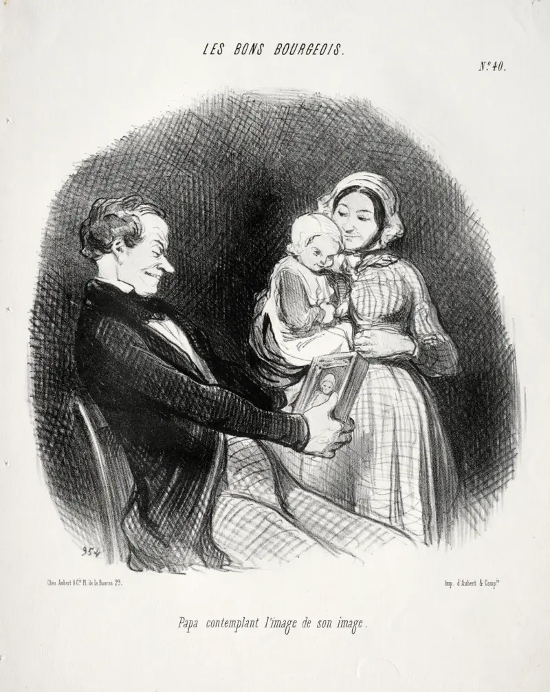 Pappa betraktar en avbild av sin avbild av Honoré Daumier