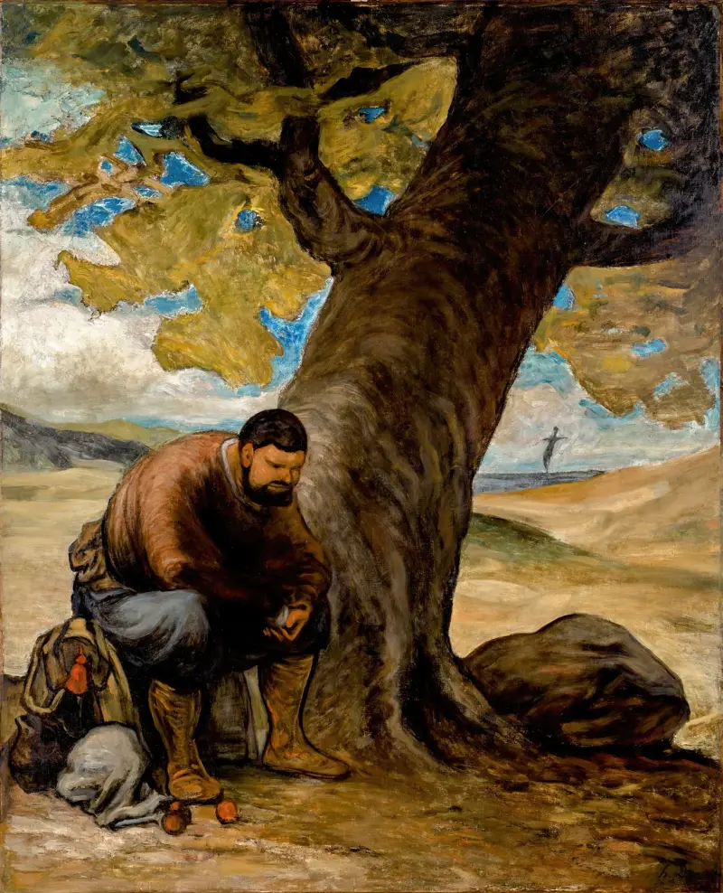 Sancho Pansa, unter einem Baum ausruhend av Honoré Daumier