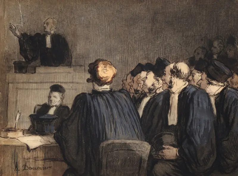 Rättsscen (Pläderingen) av Honoré Daumier