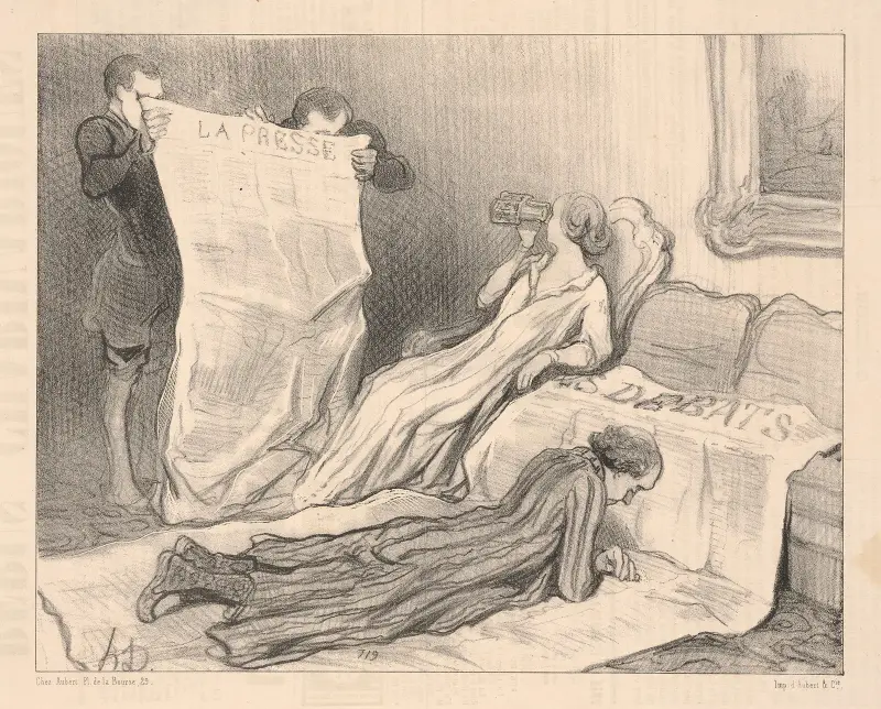 Prenumeranter som får sina tidningar och försöker lista ut hur man använder dem av Honoré Daumier