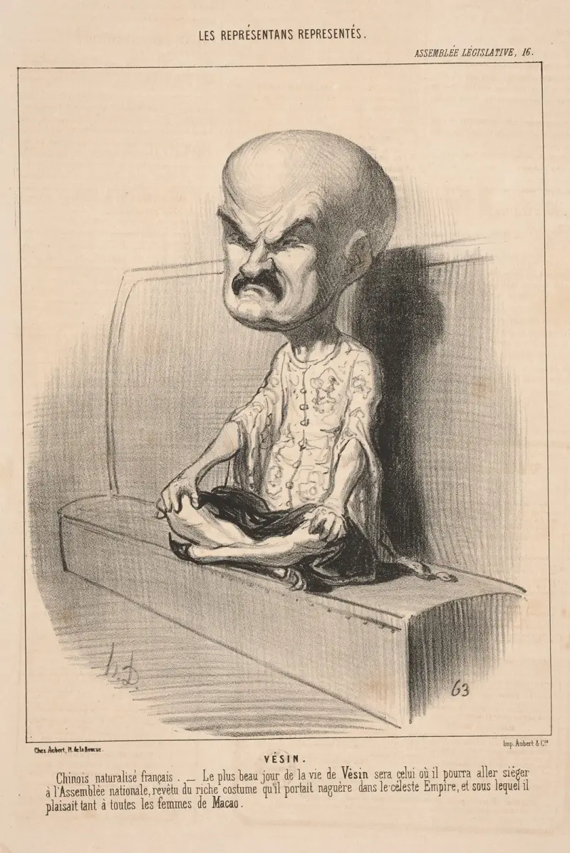 Kinesisk figur sittande på bänk med korslagda ben av Honoré Daumier