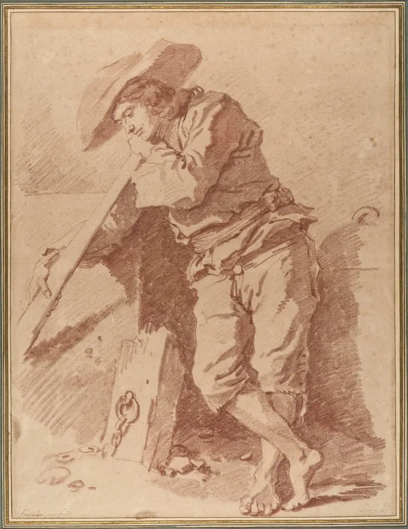 A Fisherman Leaning on an Oar av Jean-Honoré Fragonard
