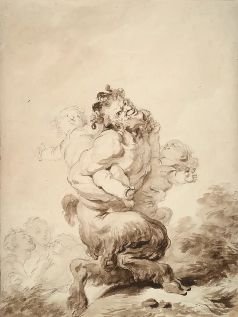 A Satyr Teased by Two Putti av Jean-Honoré Fragonard