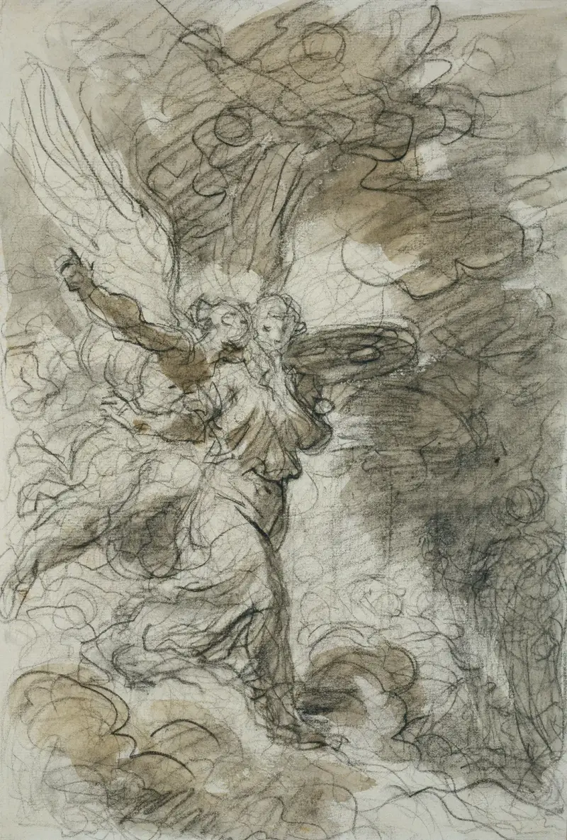 Der Erzengel Michael und das Schweigen vor der Höhle des Schlafes (nach Ariost) av Jean-Honoré Fragonard