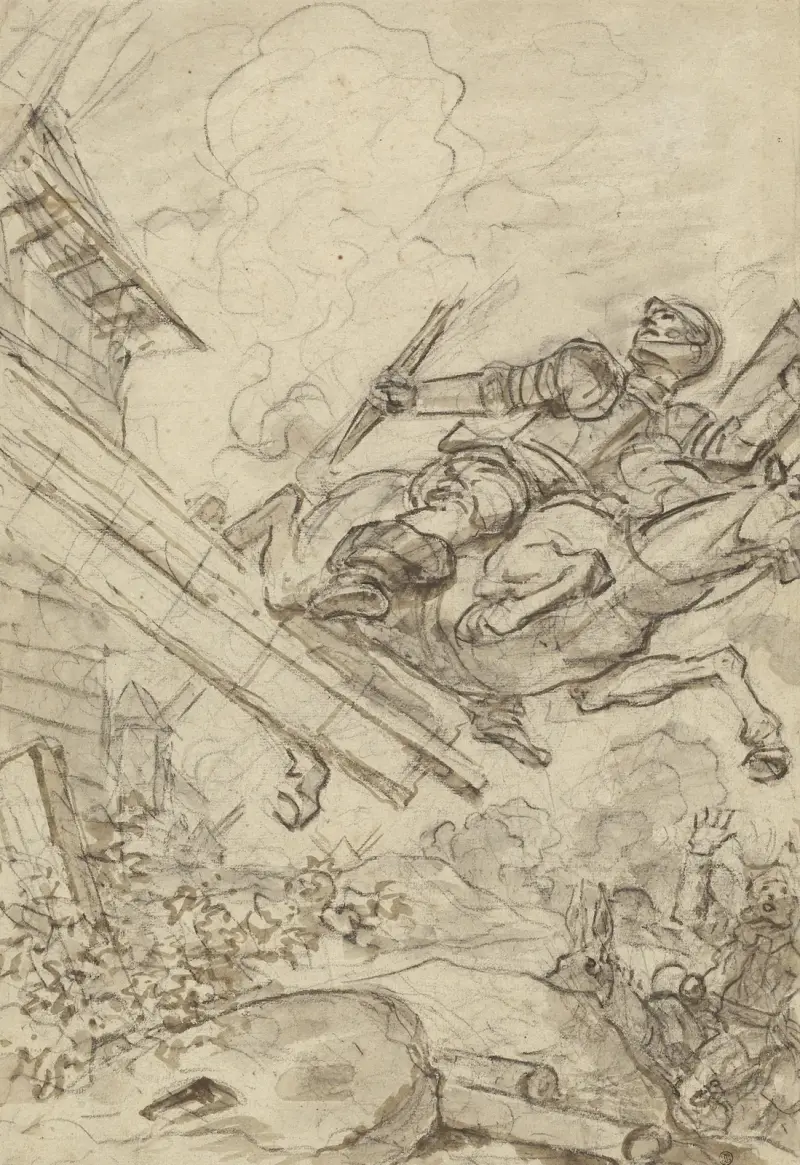 Don Quijote greift die Windmühle an von Jean-Honoré Fragonard