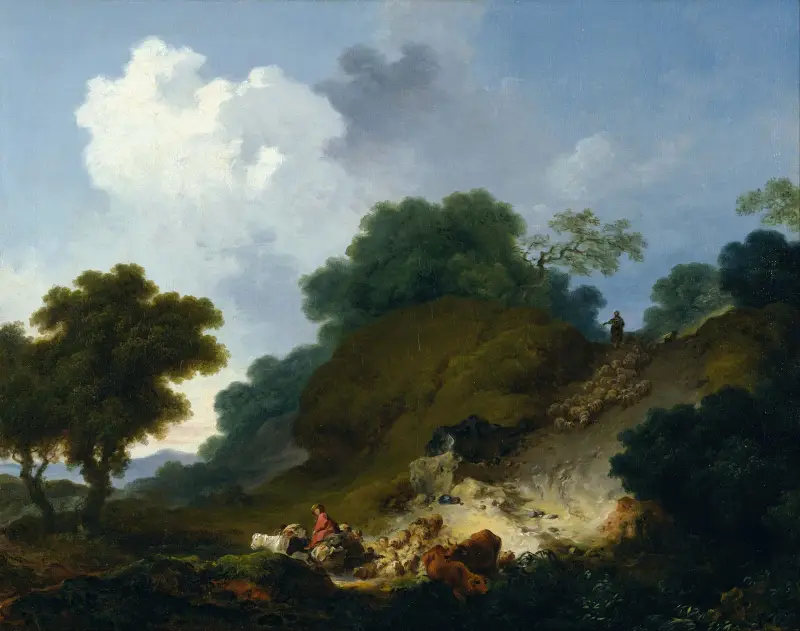Landscape with Shepherds and Flock of Sheep av Jean-Honoré Fragonard