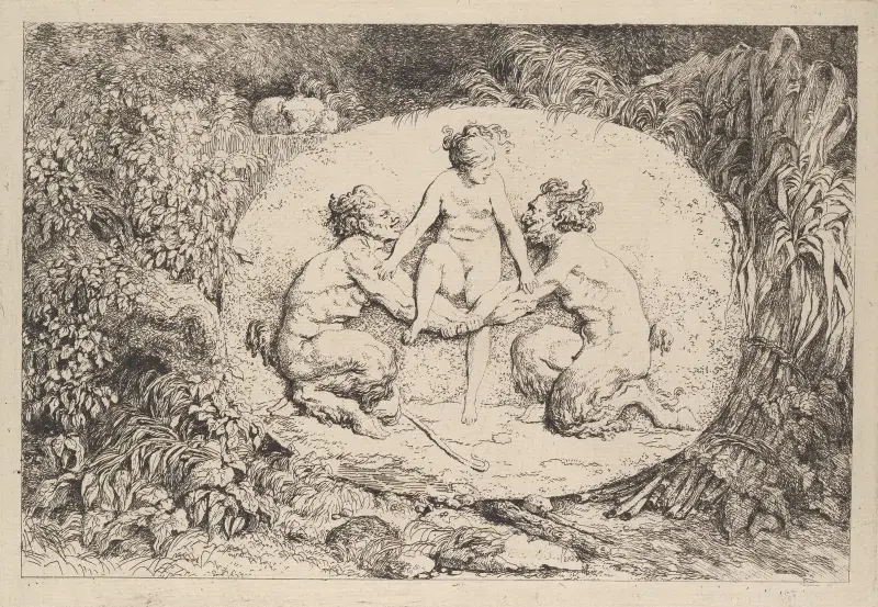 Nymph supported by two satyrs av Jean-Honoré Fragonard