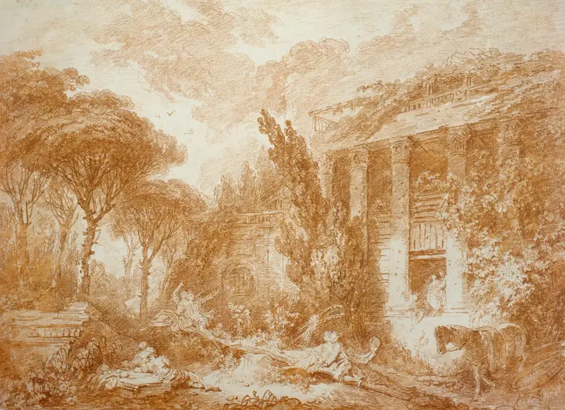 Park Landscape with a Seesaw av Jean-Honoré Fragonard