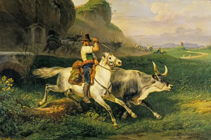 En romersk herde driver boskap av Horace Vernet
