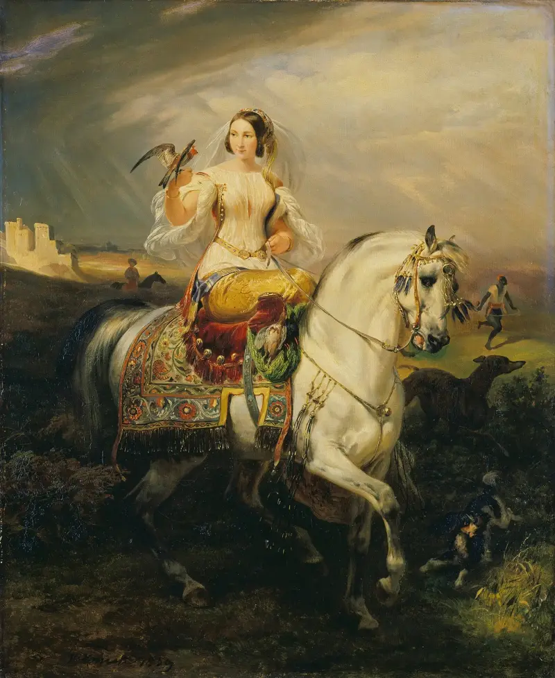 En algerisk falkenerande dam av Horace Vernet
