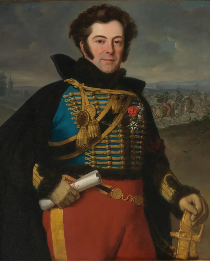 Porträtt av överste Auguste-Frédéric-Bon-Amour, markis de Talhouët av Horace Vernet