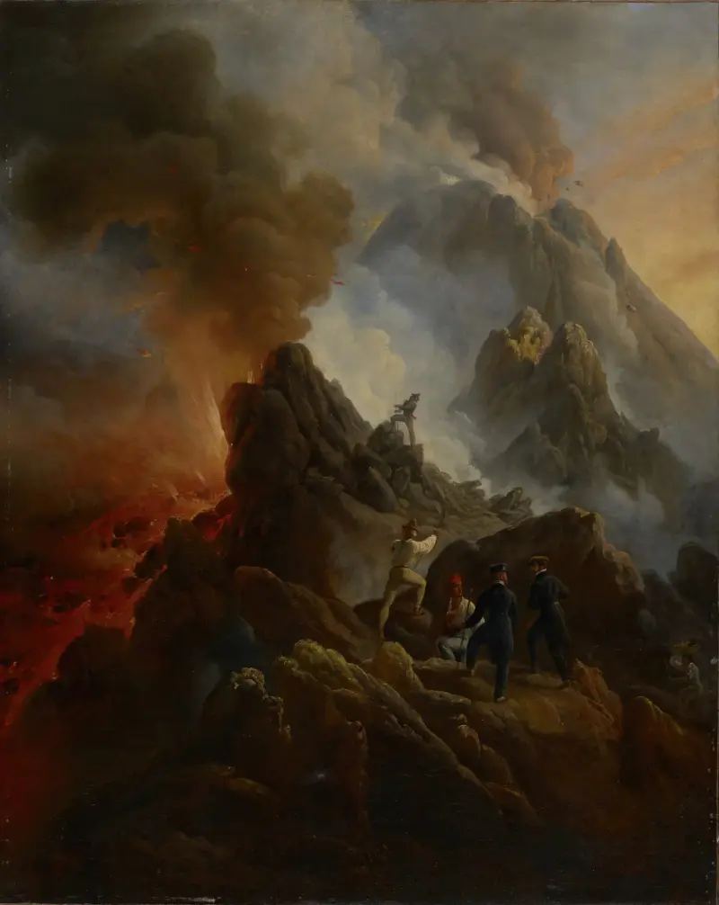 Vesuvius utbrott, konstnären och hans far, Carle Vernet, i förgrunden av Horace Vernet