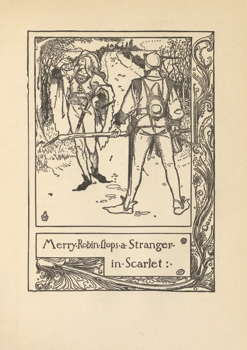 Merry Robin stoppar en främling i scharlakan av Howard Pyle