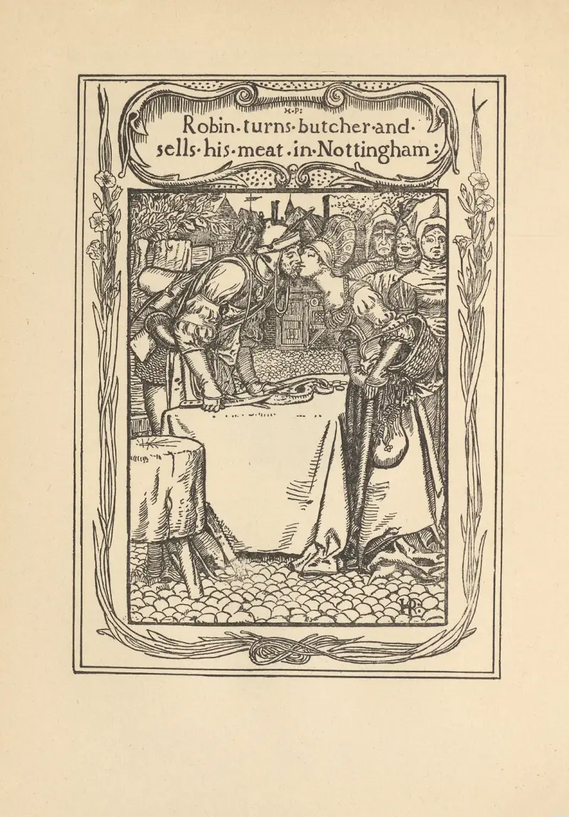 Robin blir slaktare och säljer sitt kött i Nottingham av Howard Pyle