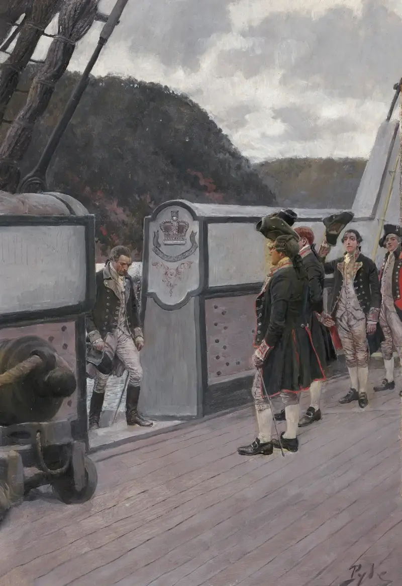 Die Flucht Arnolds auf der britischen Kriegsschaluppe „Vulture“ von Howard Pyle