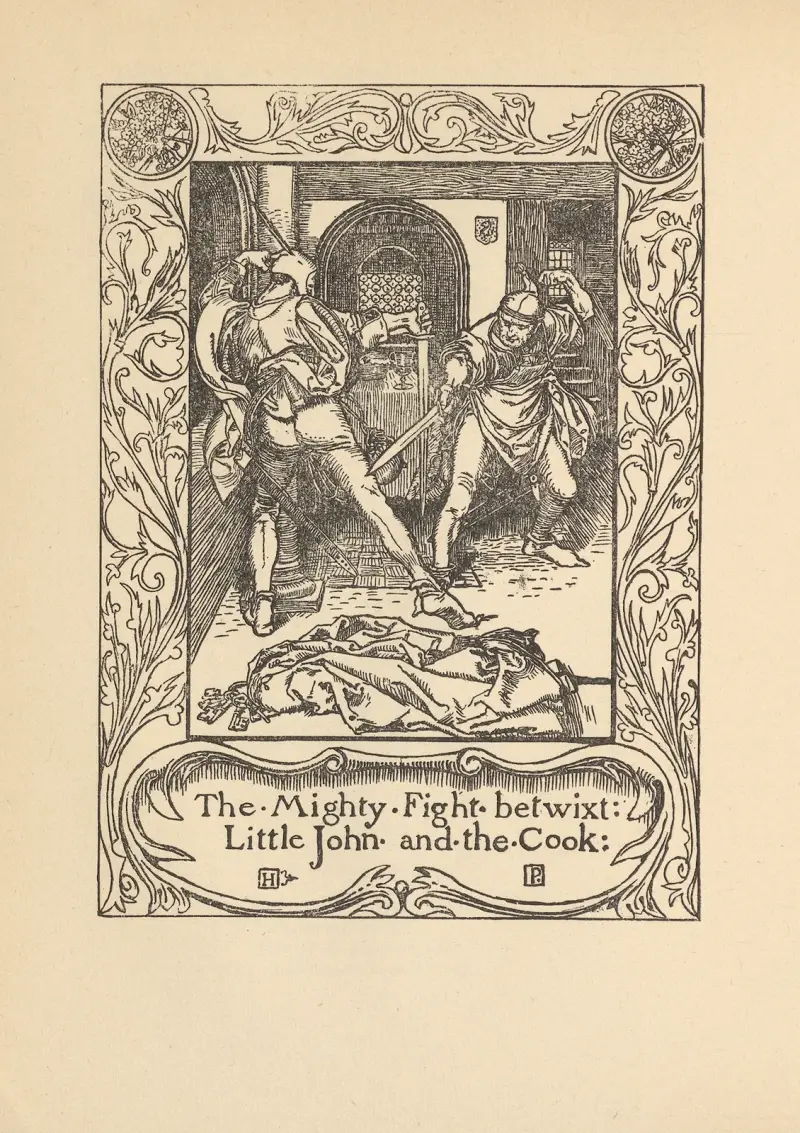 Den väldiga kampen mellan Lille John och kocken av Howard Pyle