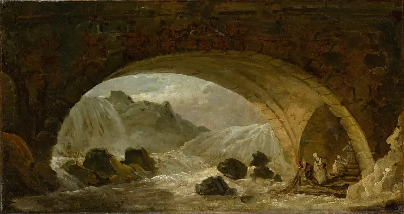Fischer unter einer Brücke von Hubert Robert