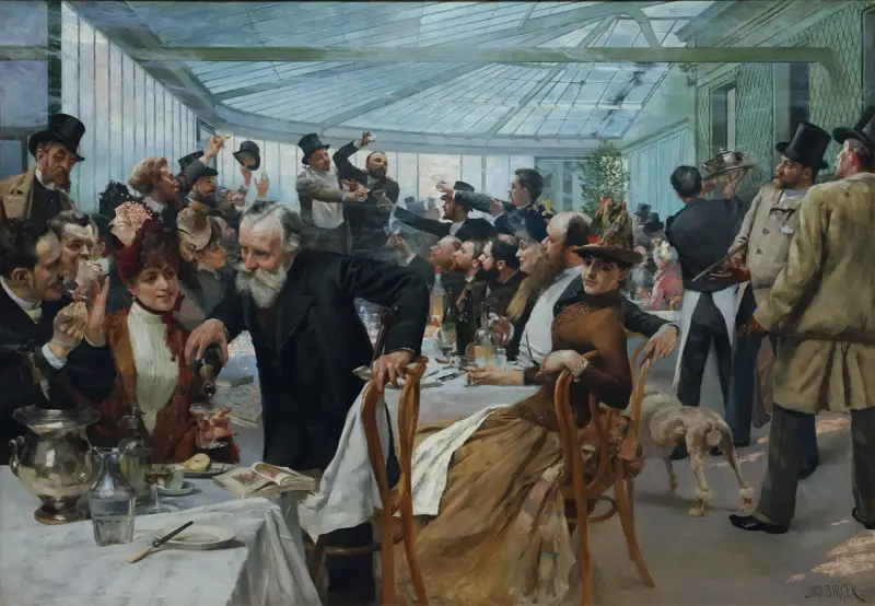 The Scandinavian Artists’ Lunch at Café Ledoyen, Paris; Varnishing Day 1886 av Hugo Birger