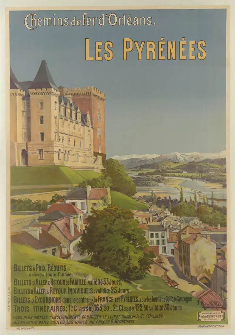 Chemins de fer d’Orléans. Les Pyrénées – billets à prix réduits av Frederic Hugo d’Alési