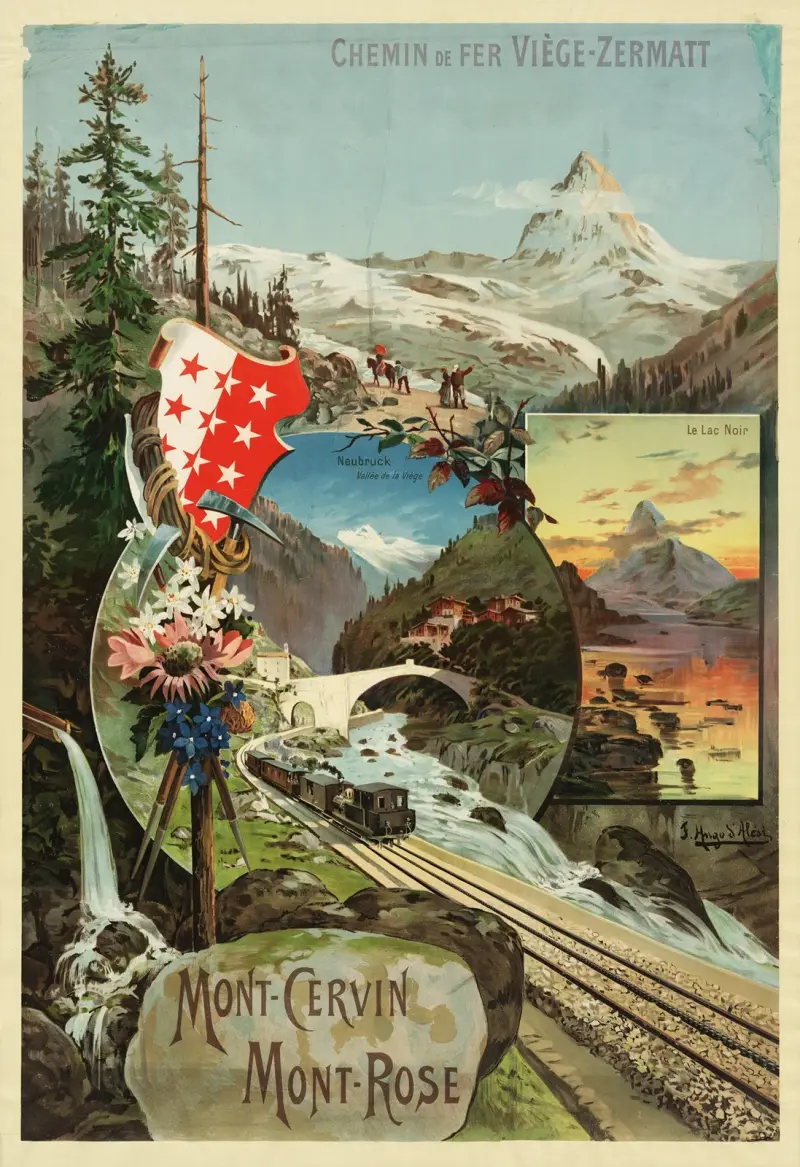 Mont Cervin, Mont Rose. Järnvägen Viège–Zermatt av Frederic Hugo d’Alési
