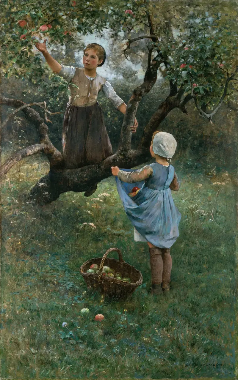Girls picking Fruit av Hugo Salmson