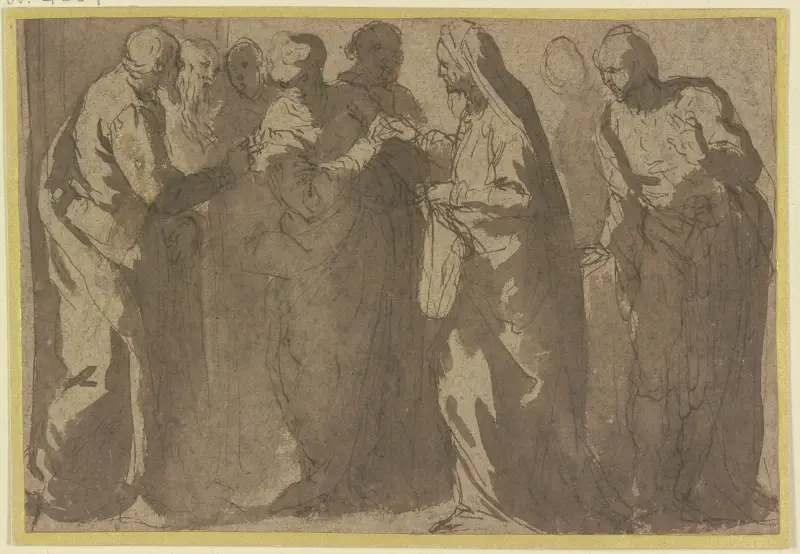 Die Pharisäer und die Ehebrecherin av Jacopo Palma il Giovane