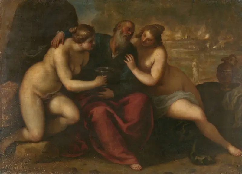 Lot and his Daughters av Jacopo Palma il Giovane
