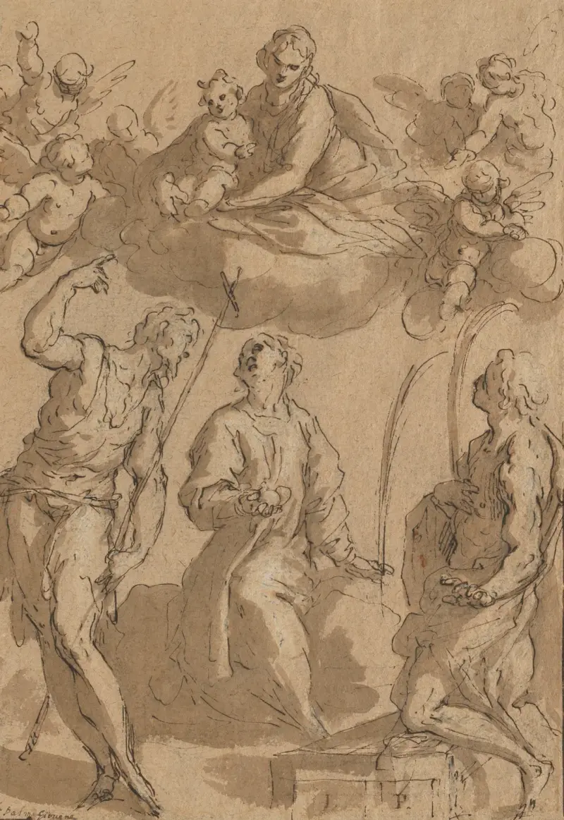 Madonna med barnet i härlighet med helgonen Johannes Döparen, Stefanus och Laurentius av Jacopo Palma il Giovane