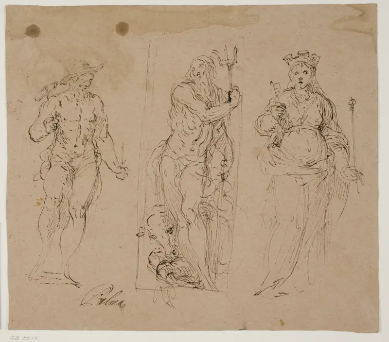 Neptun flankerad av Vulkan och en stads personifikation av Jacopo Palma il Giovane