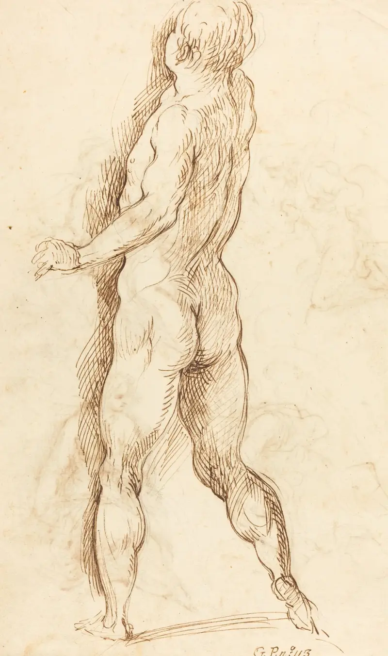 Manlig akt sedd bakifrån (verso) av Jacopo Palma il Giovane