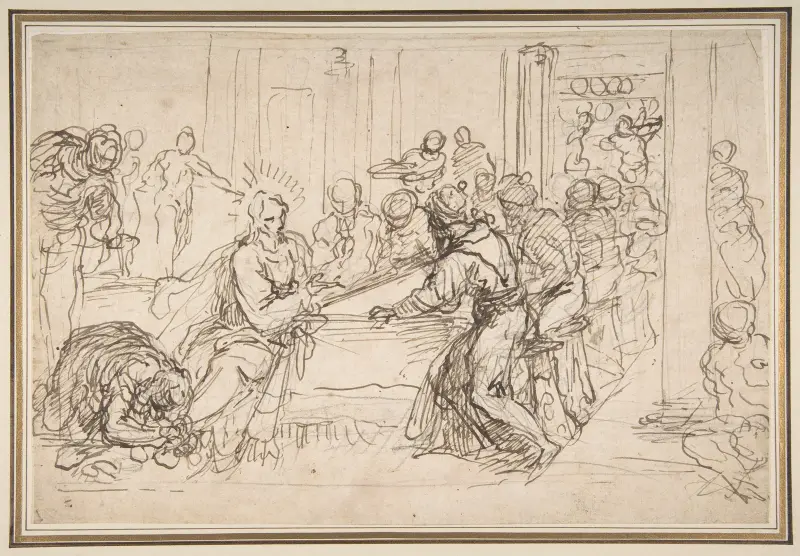 Die reuige Frau salbt die Füße Christi am Tisch des Pharisäers Simon von Jacopo Palma il Giovane