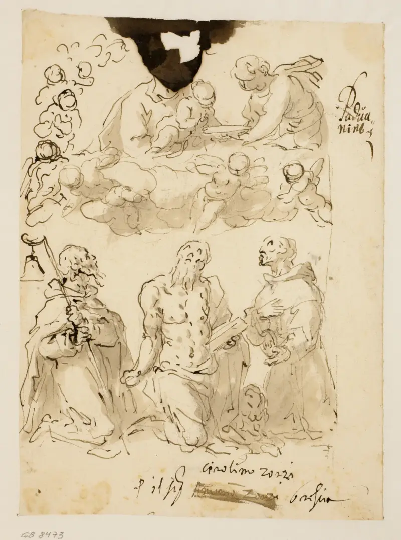 S:t Antonius, S:t Hieronymus och S:t Bernardinus, med Jungfru Maria och Jesusbarnet omgivna av änglar av Jacopo Palma il Giovane