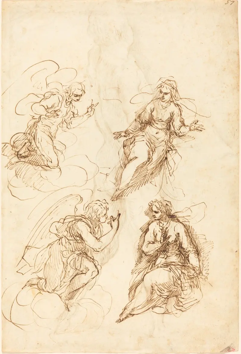 Studier för en bebådelse (recto) av Jacopo Palma il Giovane