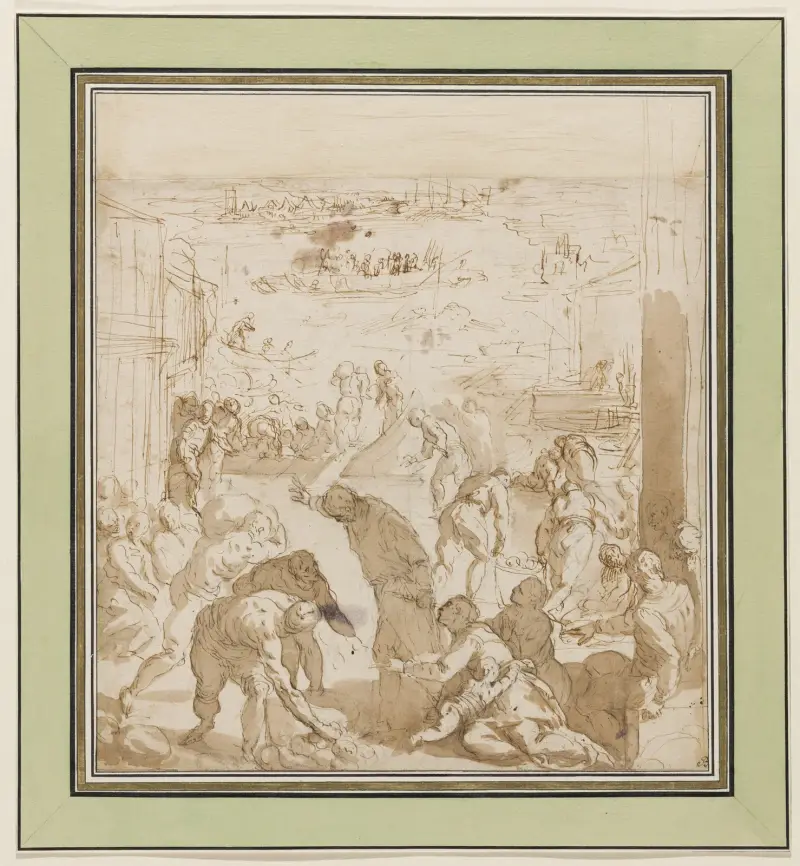Venetianarna försvarar sig mot Pipins belägring, 1579 – nr 1 av Jacopo Palma il Giovane