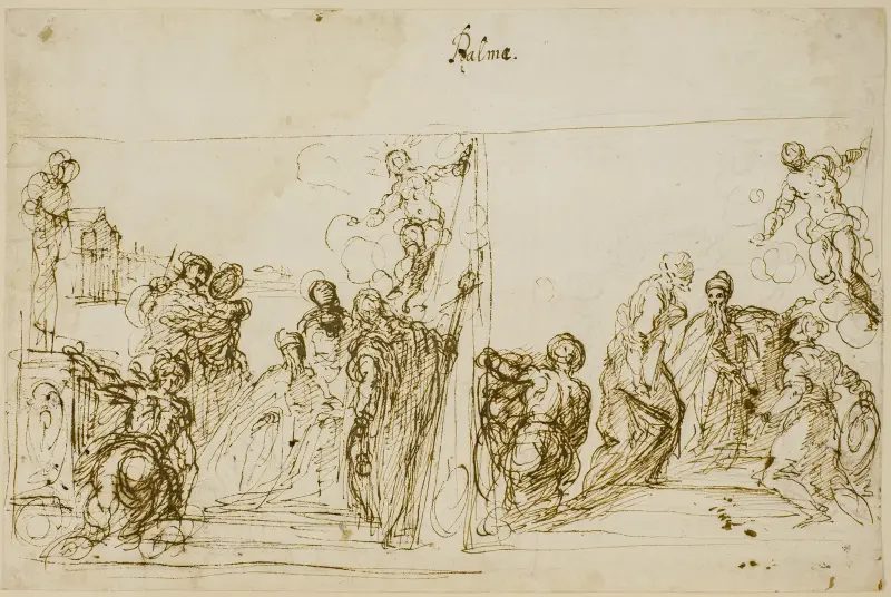 To kompositionsskitser til votivmaleriet af Doge Pasquale Cicogna, Sala del Pregadi, Dogepaladset, Venedig av Jacopo Palma il Giovane