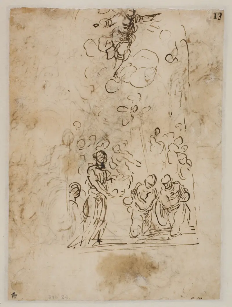 Tre figurer, der døbes av Jacopo Palma il Giovane